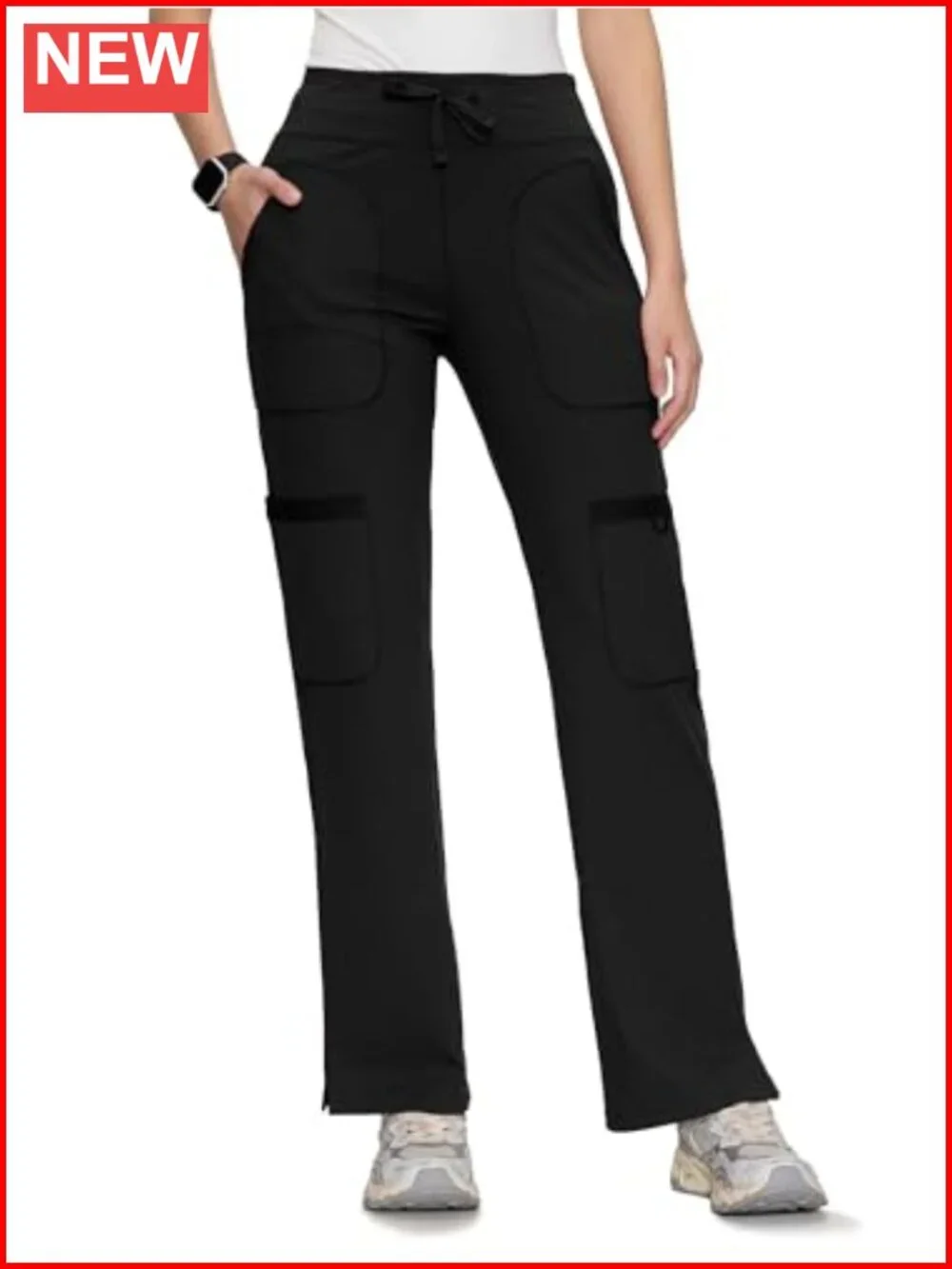 Mid Rise Straight Leg Cargo Pants with Drawstring, 5 Pockets